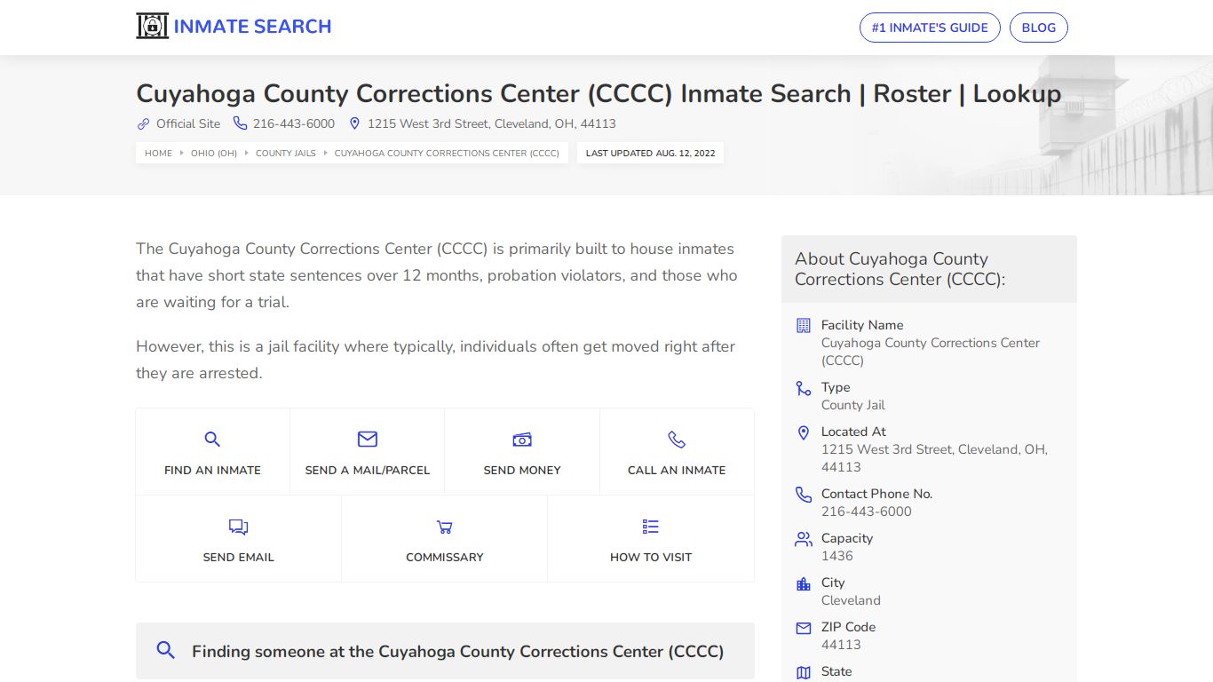 Cuyahoga County Corrections Center (CCCC) Inmate Search ...